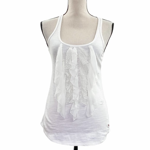 HOLLISTER Solid White Ruffled Front Sleeveless Burnout Racerback Tank Top - Picture 1 of 12